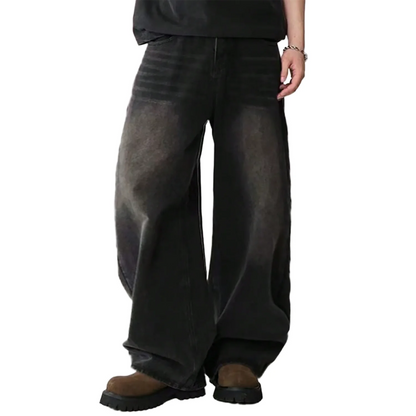 Jean quatre saisons pour hommes Version coréenne étudiant pantalons décontractés haute rue droit ample jambe large Jean noir gris bleu Baggy Jean