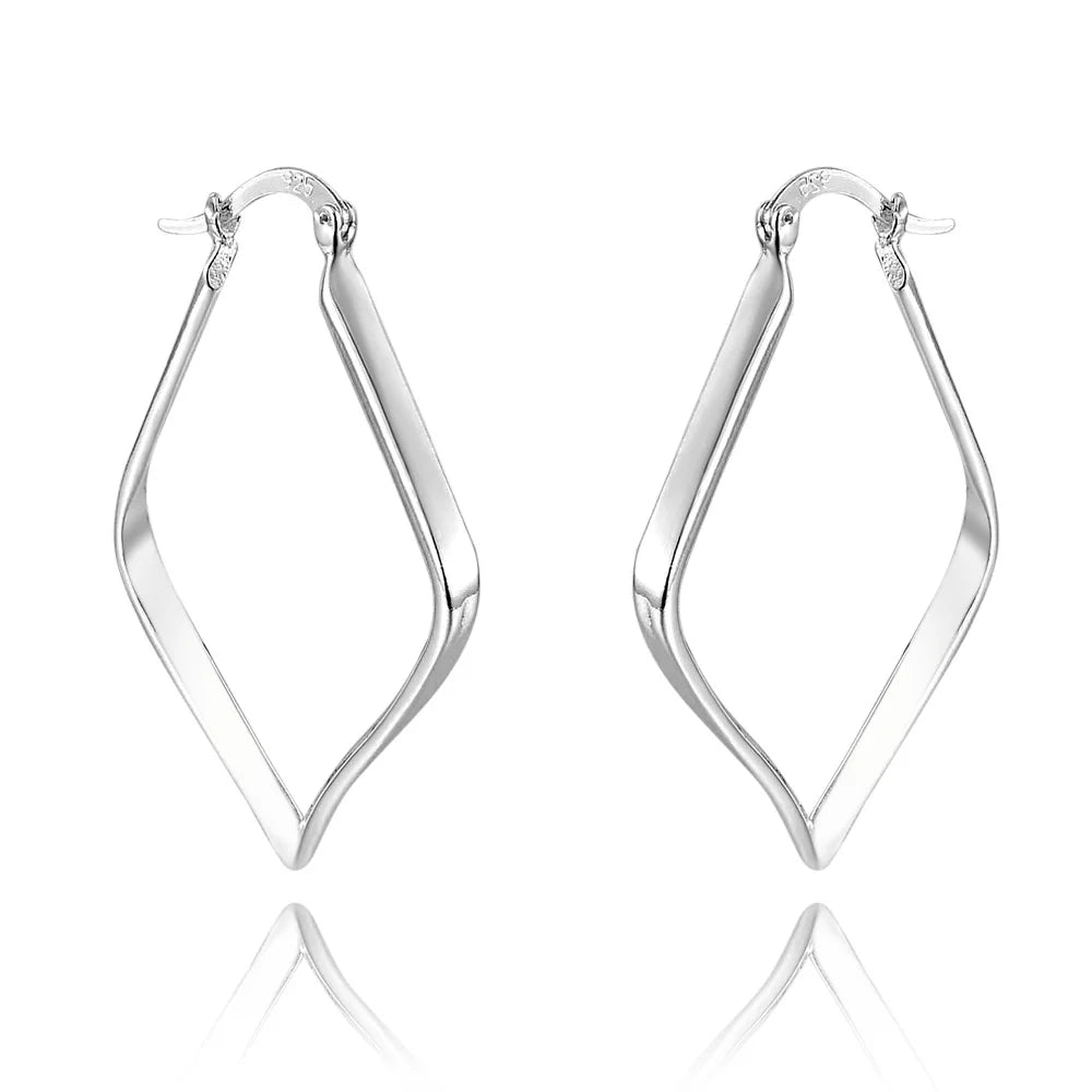 Boucles d'oreilles créoles géométriques simples en argent regardé 925 pour femmes, boucles d'oreilles cercle losange, bijoux de déclaration de mariage, mode
