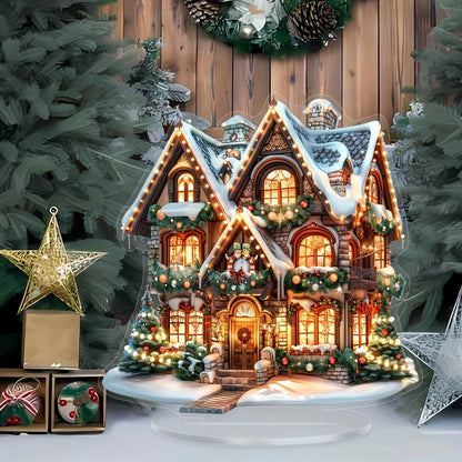Château de noël en acrylique, maison de neige, pendentif suspendu en bois, décoration pour la maison, fête de noël, cadeau du nouvel an