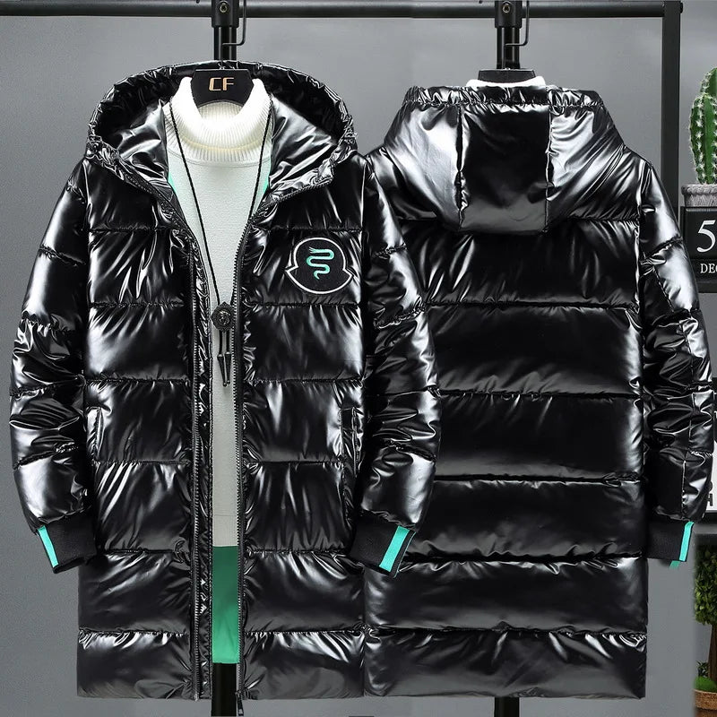 Veste imperméable à capuche pour homme, Parka longue, Chaude, Légère, Épaisse, Lisse, Brillante, Coton rembourré, CombMen, Hiver, 2024