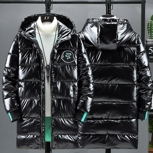 Veste imperméable à capuche pour homme, Parka longue, Chaude, Légère, Épaisse, Lisse, Brillante, Coton rembourré, CombMen, Hiver, 2024