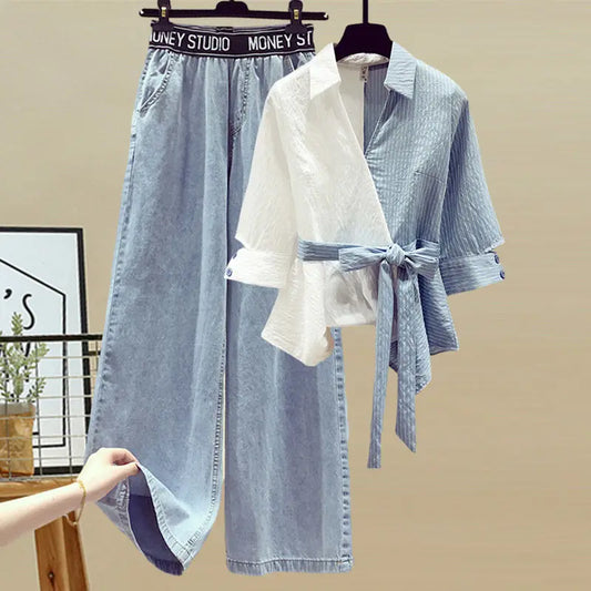 Ensemble deux pièces en jean slim pour femmes, tenues pour femmes, olympiques pantalons, vêtements d'été, 2022
