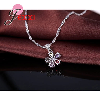 Kendning Flower-Ensembles de bijoux pendentif en cristal coloré CZ, collier en argent regardé 925, boucles d'oreilles pendantes et créoles