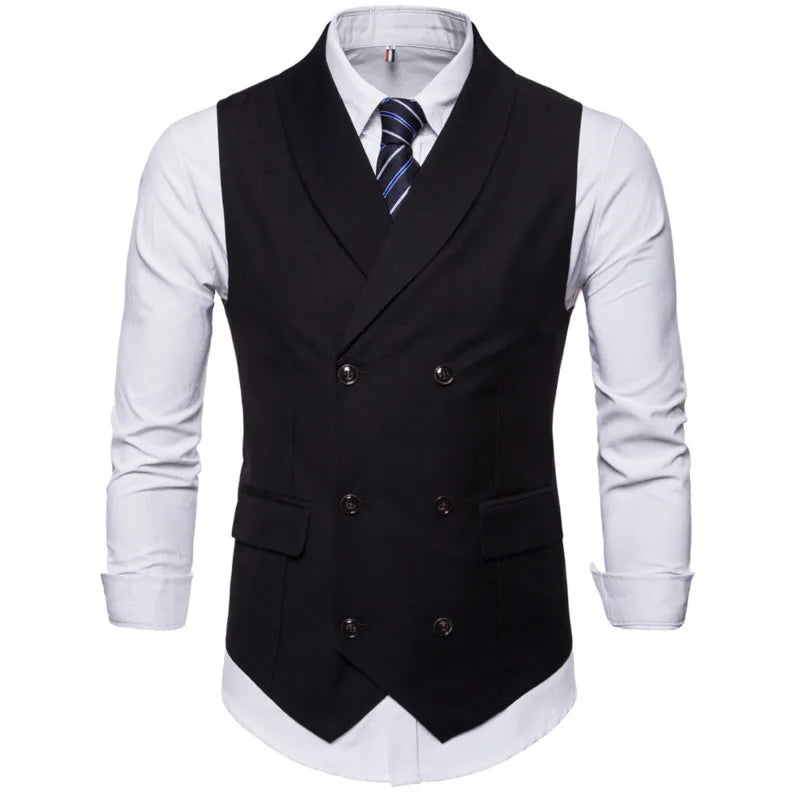 # 4822 hommes costume gilet couleur unie robe gilet mâle Double boutonnage gilet coupe ajustée formel sans manches hommes gilets grande taille 4XL