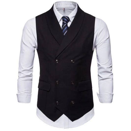 # 4822 hommes costume gilet couleur unie robe gilet mâle Double boutonnage gilet coupe ajustée formel sans manches hommes gilets grande taille 4XL