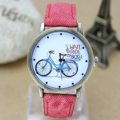Montre à quartz décontractée pour femme, tissu Jean, bracelet en cuir,