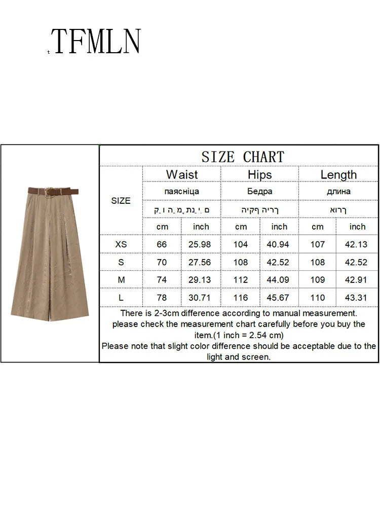 TFMLN mode femmes solide jambe large pantalon avec ceinture 2025 été Chic casual fermeture éclair pantalon complet Simple femme haute rue pantalon