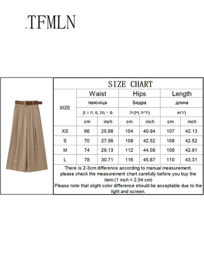TFMLN mode femmes solide jambe large pantalon avec ceinture 2025 été Chic casual fermeture éclair pantalon complet Simple femme haute rue pantalon