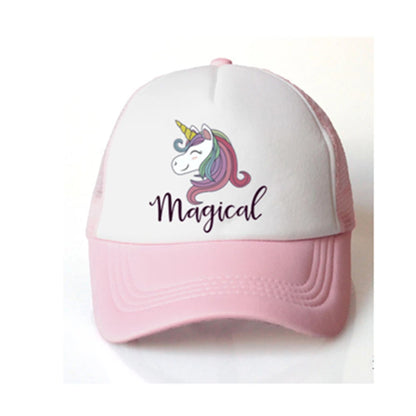 Casquette en maille avec motif de licorne pour fille de 2 à 8 ans, accessoire de protection contre le soleil pour enfant