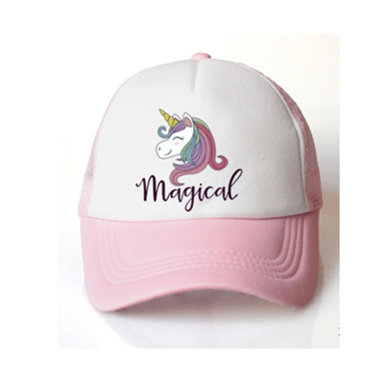Casquette en maille avec motif de licorne pour fille de 2 à 8 ans, accessoire de protection contre le soleil pour enfant