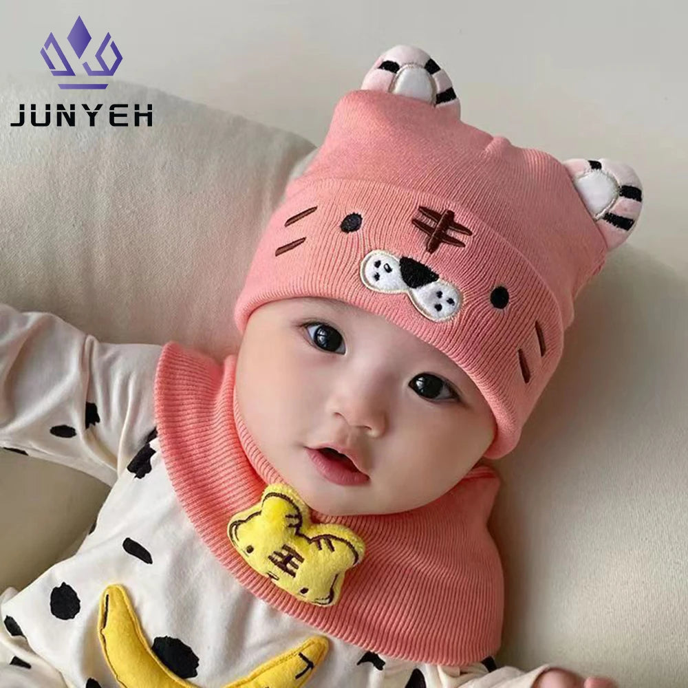 Bébé chapeau écharpe deux pièces ensemble automne hiver bébé mignon tigre laine bonnets chapeaux chaud nouveau-né garçons filles casquettes pour enfants 0-12 mois