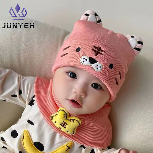 Bébé chapeau écharpe deux pièces ensemble automne hiver bébé mignon tigre laine bonnets chapeaux chaud nouveau-né garçons filles casquettes pour enfants 0-12 mois