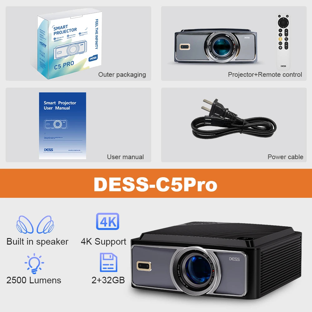 DESS projecteur Full HD 4K 1080P 2500NASI double bande Wifi 6 BT5.2 projecteur Portable bureau maison Android cinéma projecteur intelligent 3D