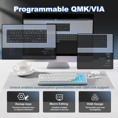 YUNZII AL65 clavier mécanique en aluminium blanc, clavier de jeu sans fil personnalisé QMK/VIA, clavier rétro-éclairé rvb à échange à chaud avec joint