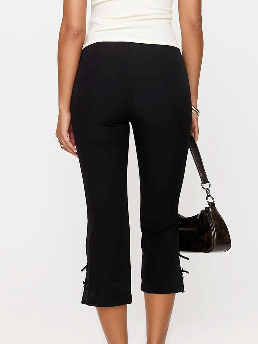 Pantalon Capri pour femmes, couleur unie, décor avec nœud, pantalon court décontracté, extensible, Leggings courts, été