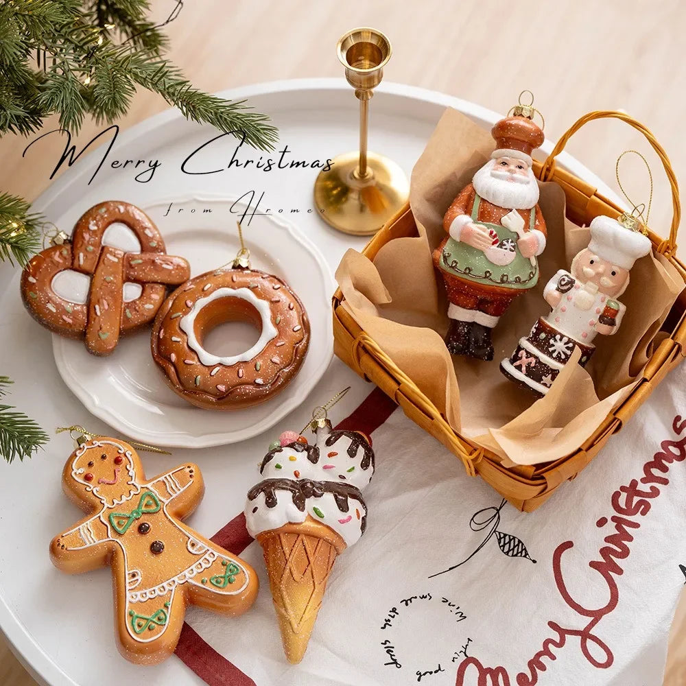 Décor de noël créatif bonhomme en pain d'épice Biscuit crème glacée pendentif arbre de noël père noël ornement suspendu joyeux noël 2025