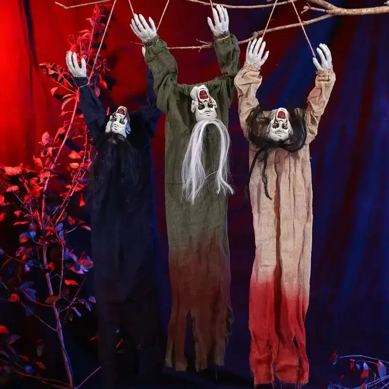 Sac d'horreur d'Halloween avec cheveux blancs, fantôme sanglant, globe oculaire, dreadlocks face, cheveux longs, sanglant, mal rampant