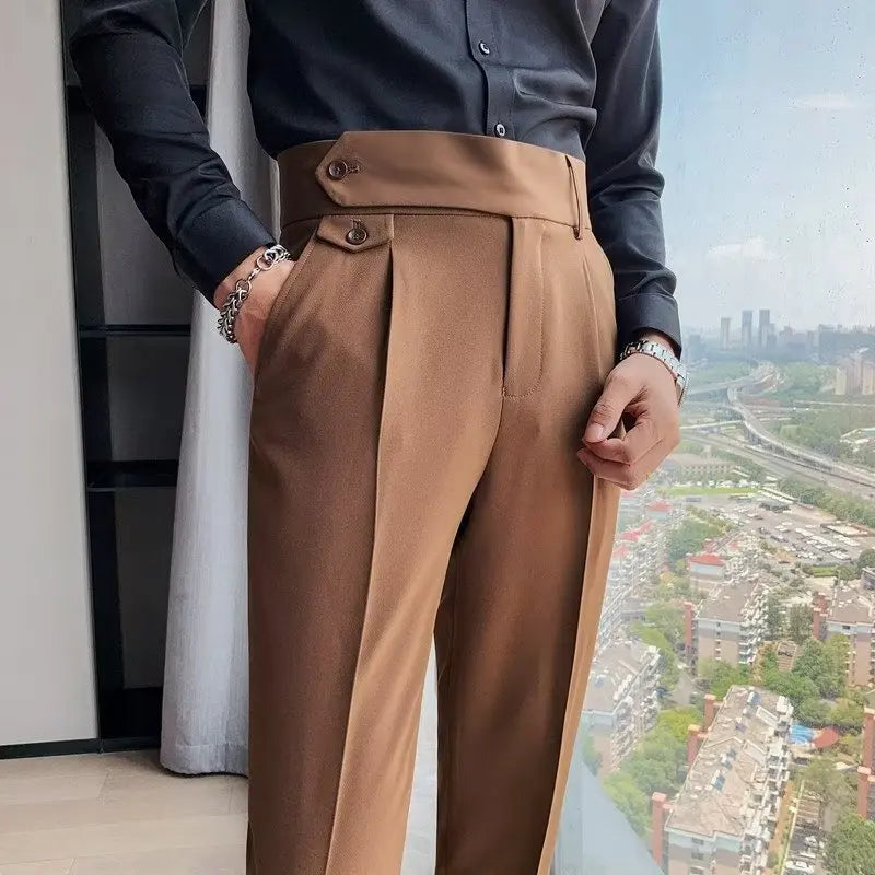 Hommes de haute qualité élégant mince robe pantalon Naples costume pantalon taille haute italien affaires formel pantalon Social Banquet mariage