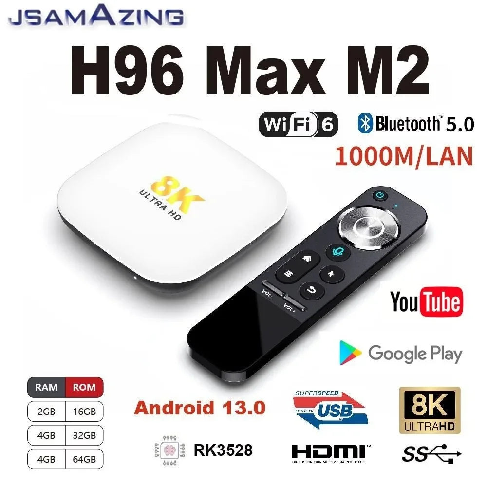 JUSHENG - Boîtier Smart TV H96 Max M2, Android 13.0