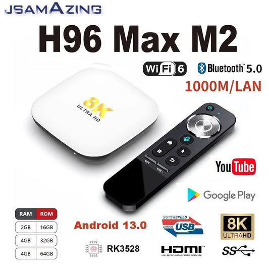 JUSHENG - Boîtier Smart TV H96 Max M2, Android 13.0