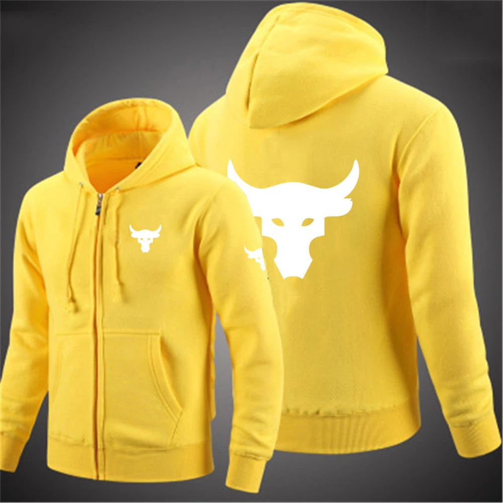 Dwayne Johnson Brahma Bull tatouage Logo imprimé printemps automne hommes sweat à capuche zippé Streetwear classique décontracté couleur unie pull