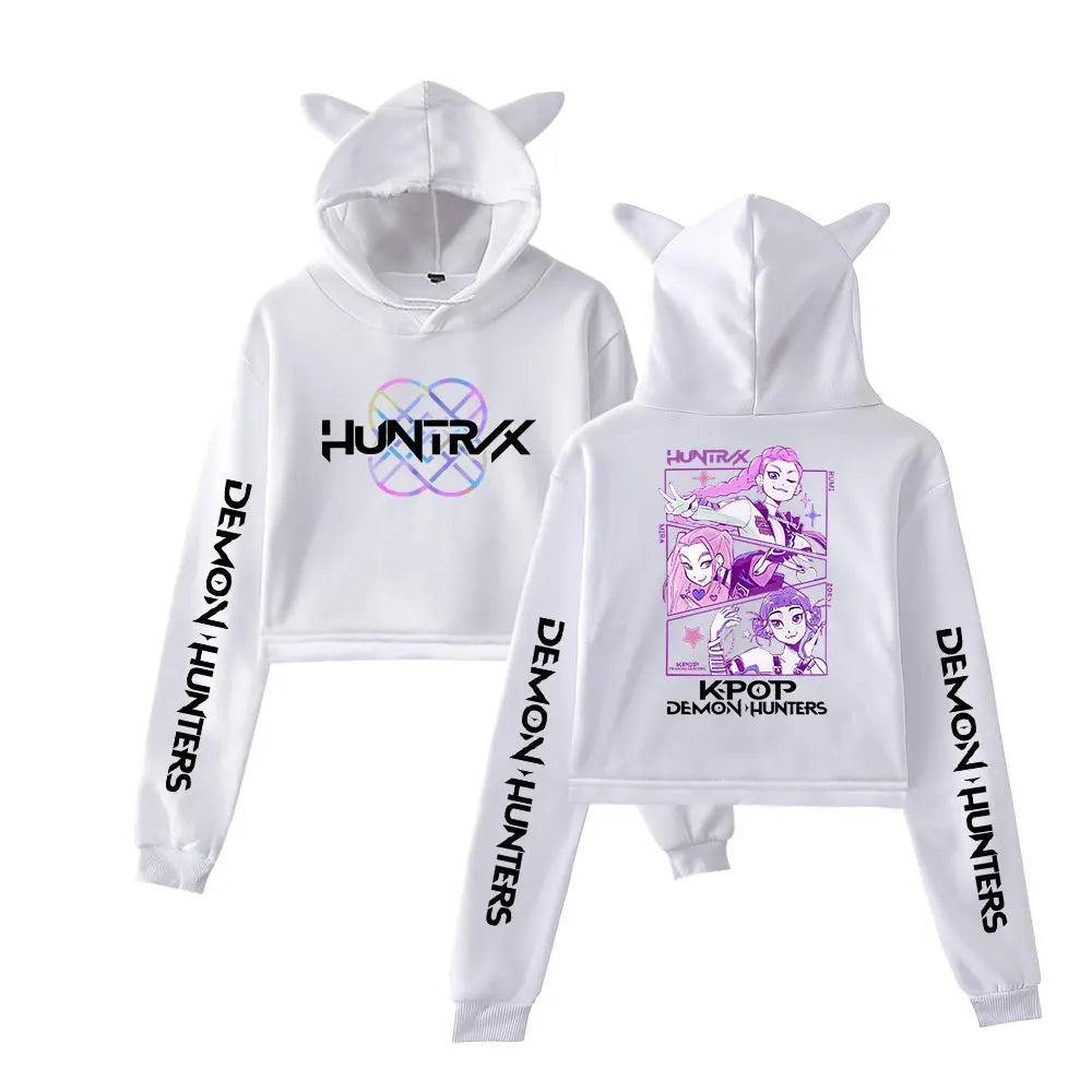 KPop Demon Hunters Huntrix Team Sweat à capuche avec oreilles de chat pour femme – Sweat-shirt avec graphique de dessin animé pour les fans d'anime, de K-Pop et de films
