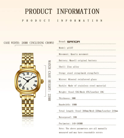 SANDA 1137 mode femmes Quartz élégant or Rose Simple romain bracelet en acier inoxydable