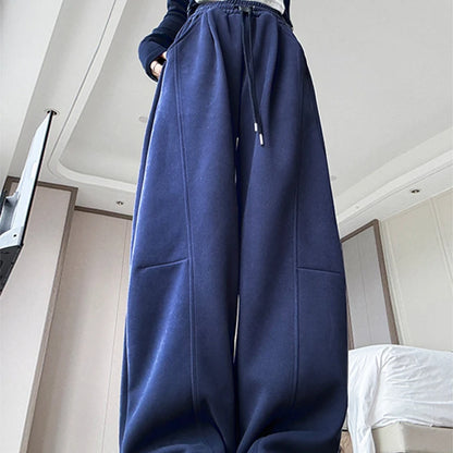Cordon jambe large pantalons de sport femmes automne hiver doux solide poches pantalons de survêtement femme élastique taille haute pantalon femme