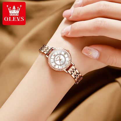 OLEVS-Montre en diamant pour femme, or rose, acier inoxydable, étanche, montre-bracelet élégante pour femme, quartz original, 5508