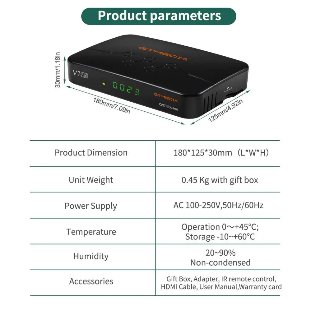 [Genuine] Best Classic Version GTMEDIA V7 Pro DVB-S2 S2X T2 FHD Satellite TV Decoder Receiver Upgrade CA Card Slot USB WiFi