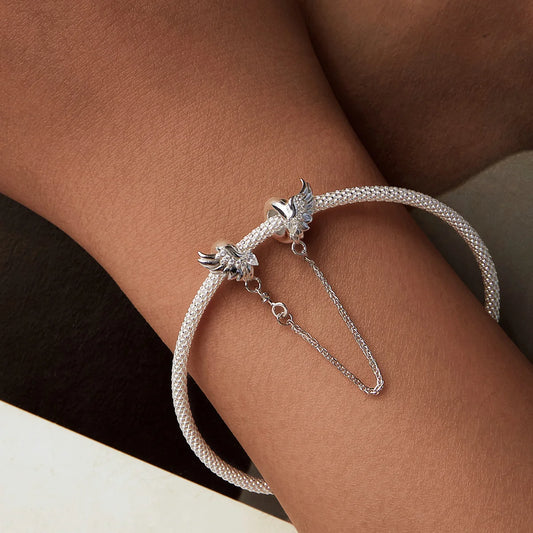 Meilleure vente 100% argent Sterling 925 la clé de coeur silicone sécurité chaîne breloque Wostu Original perles Bracelet bijoux CQC606