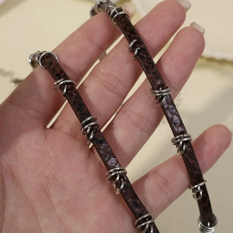 Collier en cuir à géométrie gothique pour hommes et femmes, Punk, tendance, chaîne ras du cou, bijoux Vintage,