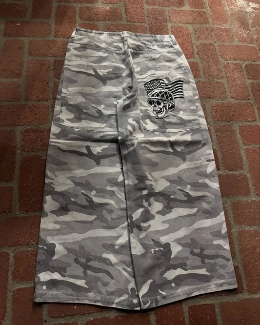 Jean ample décontracté pour hommes et femmes, rétro américain, Camouflage, crâne, rue Hip-hop, Harajuku Y2K, mode, pantalon droit à jambes larges, 2025