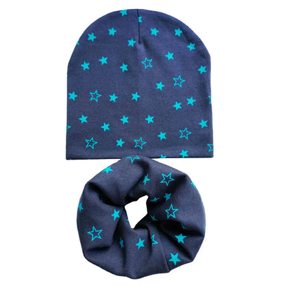 Chapeau en coton imprimé étoile pour bébé, casquette pour tout-petits, écharpe pour bébé, bonnet pour enfants, chapeaux pour garçons et filles, automne et hiver