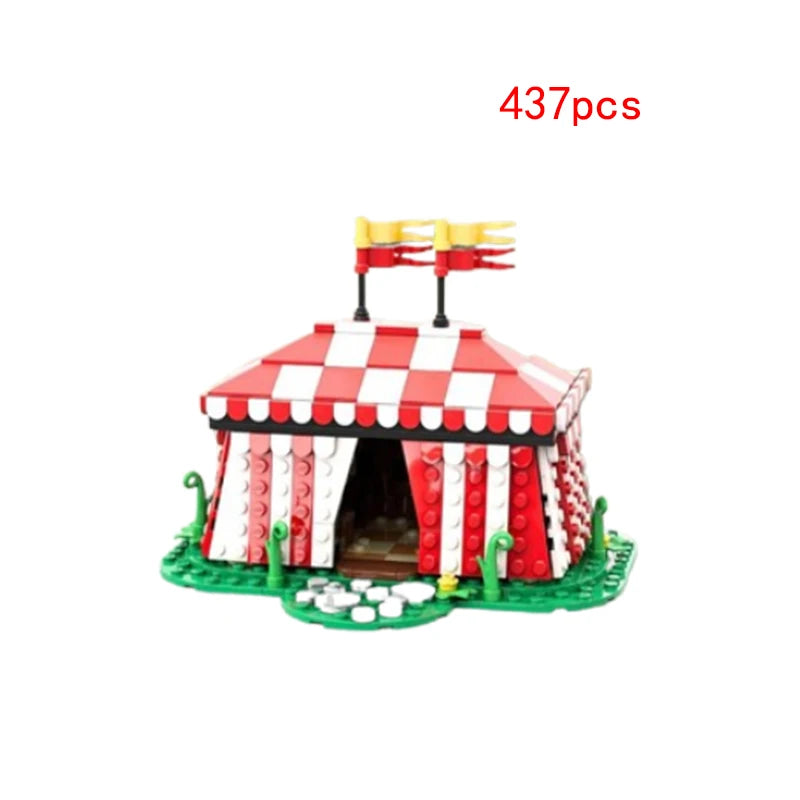 CreSauu-décennie s de construction d'architecture médiévale assemblés par des parents, puzzle modèle de tente, vue sur la rue, petits MOC-132503 ponctuels, 85668, 145861