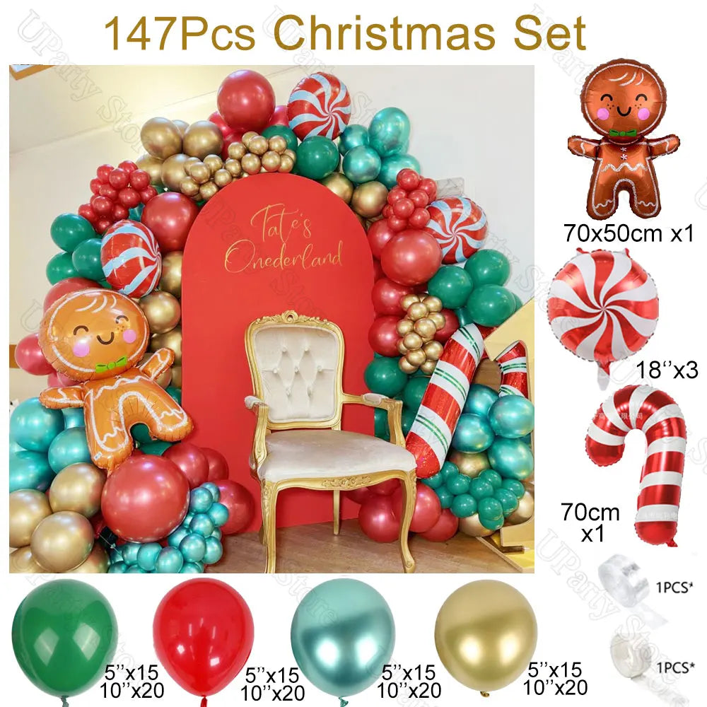 Guirxiété de Ballons de Bonbons de Noël, Cadeau, Elk, Canne Bonbon, Pain d'Épice, Homme, Père Noël, Utiliser un Arc, Décor de ix