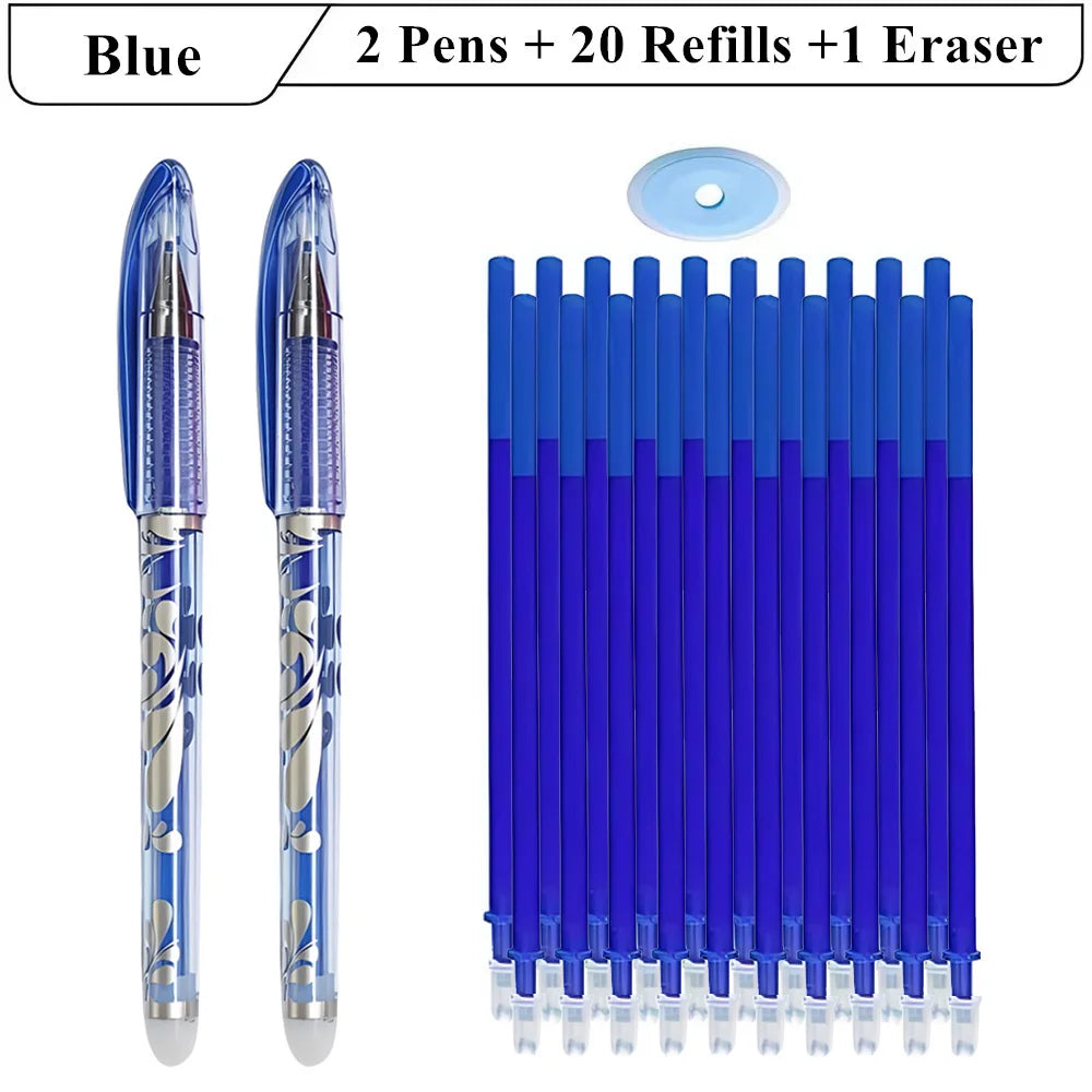 2 stylos Gel effaçables + 20 recharges + 1 gomme, encre magique de 0.5mm en noir bleu rouge vert,