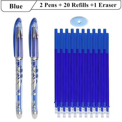 2 stylos Gel effaçables + 20 recharges + 1 gomme, encre magique de 0.5mm en noir bleu rouge vert,