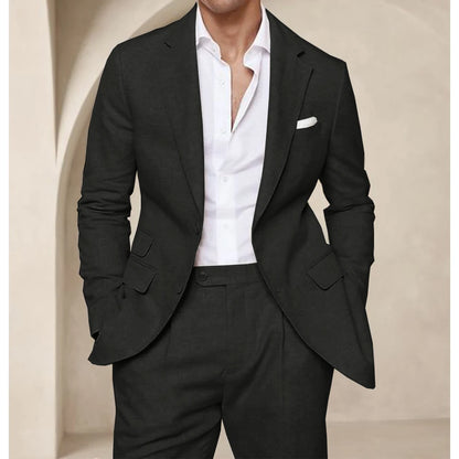 Costume deux pièces en lin pour hommes, Cool, respirant, élégant, mode, Design Slim, robe de mariée, vêtements de travail, confortable, nouveau, été