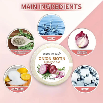 Savon shampooing à la biotine à l'oignon 60g pour le soin du cuir chevelu, cheveux hydratants et lissants, riche dans l'extrait de plante d'oignon, adapté à tous les types de cheveux