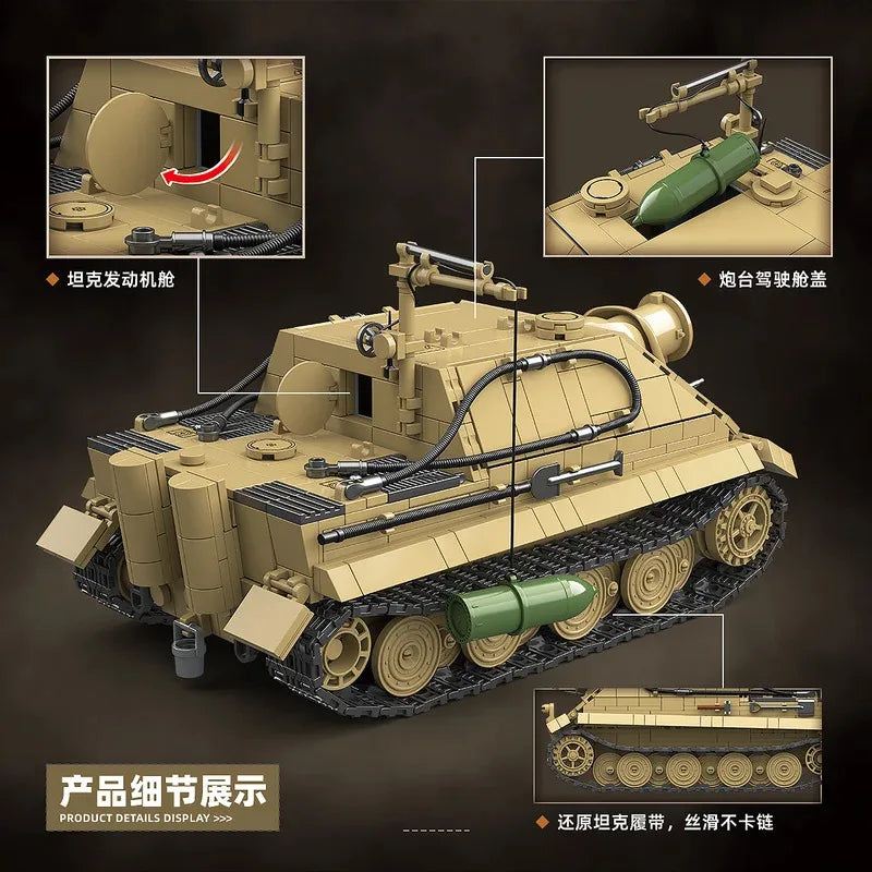 Blocs de construction de char Sturmtiger de la seconde guerre mondiale, scène d'armes militaires, briques, modèle d'assemblage, décoration de bureau, jouet, cadeaux pour enfants
