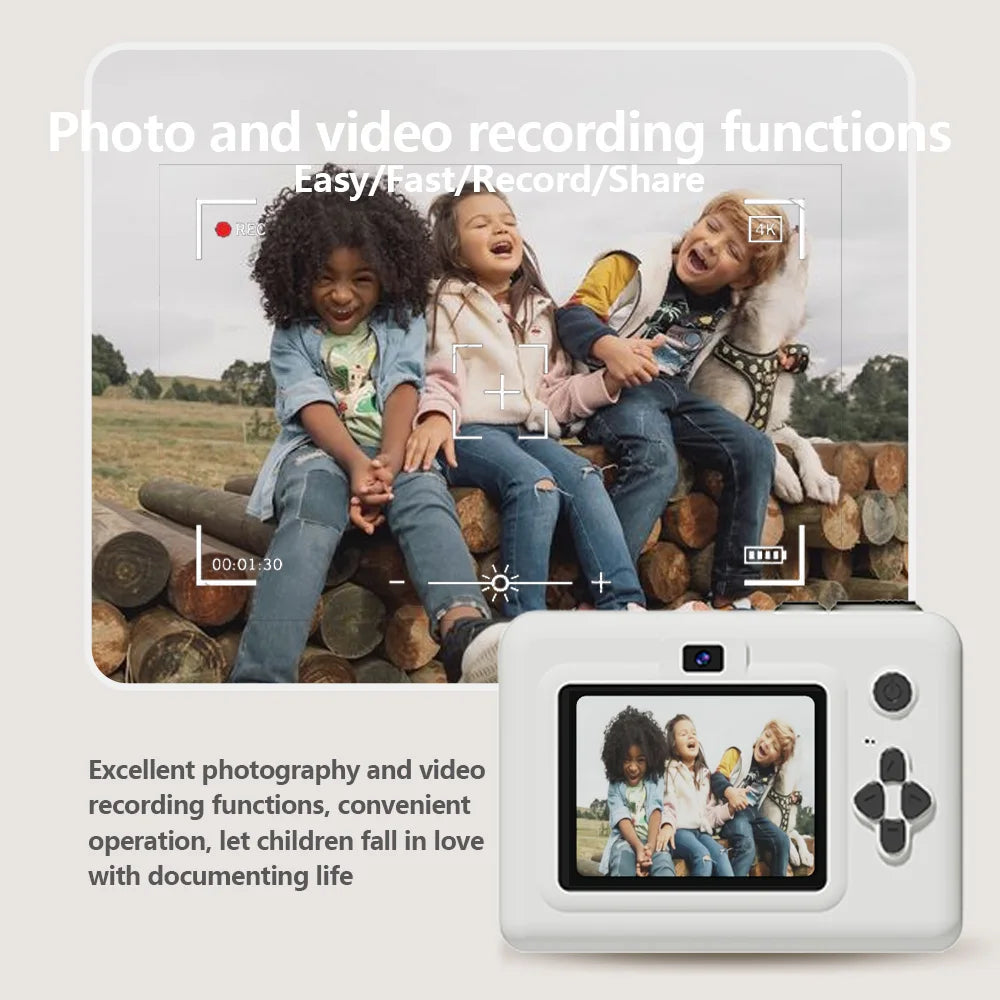 Appareil photo à impression instantanée pour enfants avec carte mémoire de 32 Go, jeux photo, vidéo et puzzle et musique, cadeau parfait pour garçons et filles âgés de 4 ans et plus