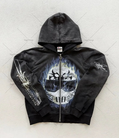 Hip hop mode rétro hommes Y2k fermeture éclair sweat à capuche Harajuku gothique nouvelle veste tendance américaine ample surdimensionné sweat