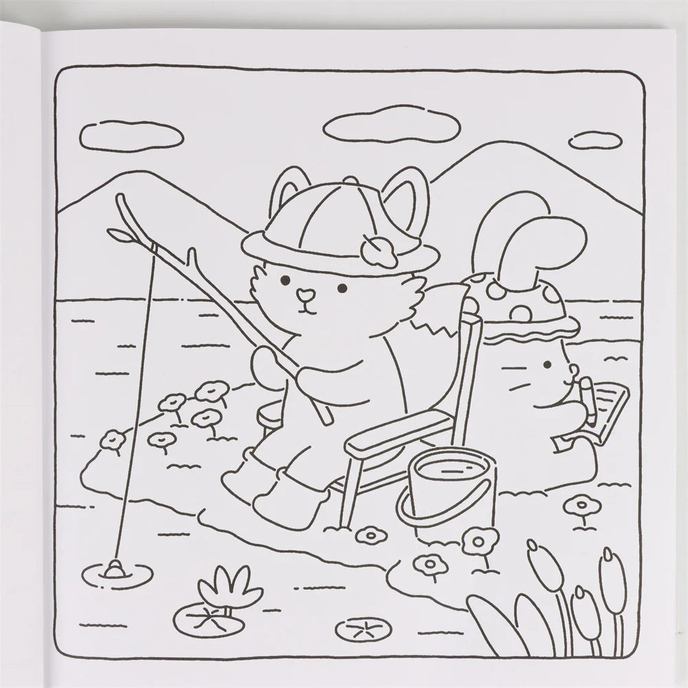 FUZZY FRIENDS Livre de coloriage mignon et confortable pour adultes et adolescents avec des créatures adorables dans des moments Hygge confortables pour la relaxation