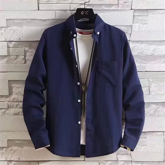 Ox Cloth irt hommes décontracté Long Sve couleur Pure été Busin décontracté polyvalent coupe ample jeunesse tendance anti-déversement