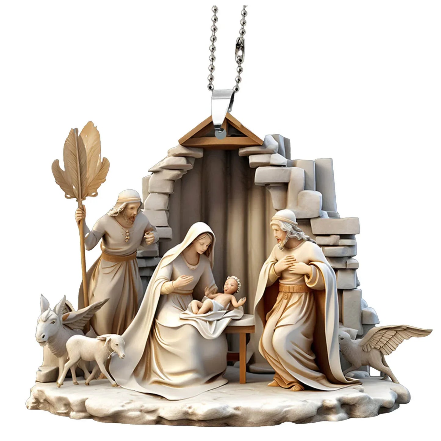 Pendentif arbre de noël jésus, ornement, scène de prière familiale, pendentif de voiture de couleur vive, décorations pour la maison