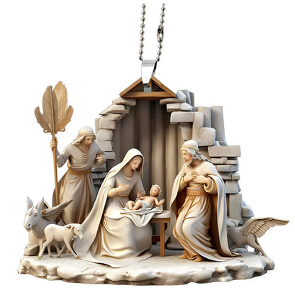 Pendentif arbre de noël jésus, ornement, scène de prière familiale, pendentif de voiture de couleur vive, décorations pour la maison
