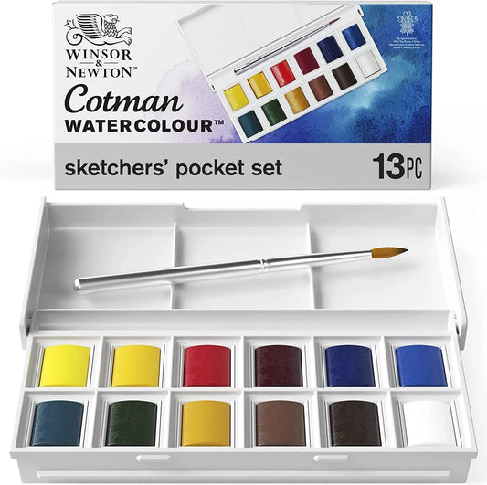Winsor & Newton Cotman Portable voyage 12 couleurs solide aquarelle peinture croquis demi-casseroles Palette aquarelle pinceau Acuarela