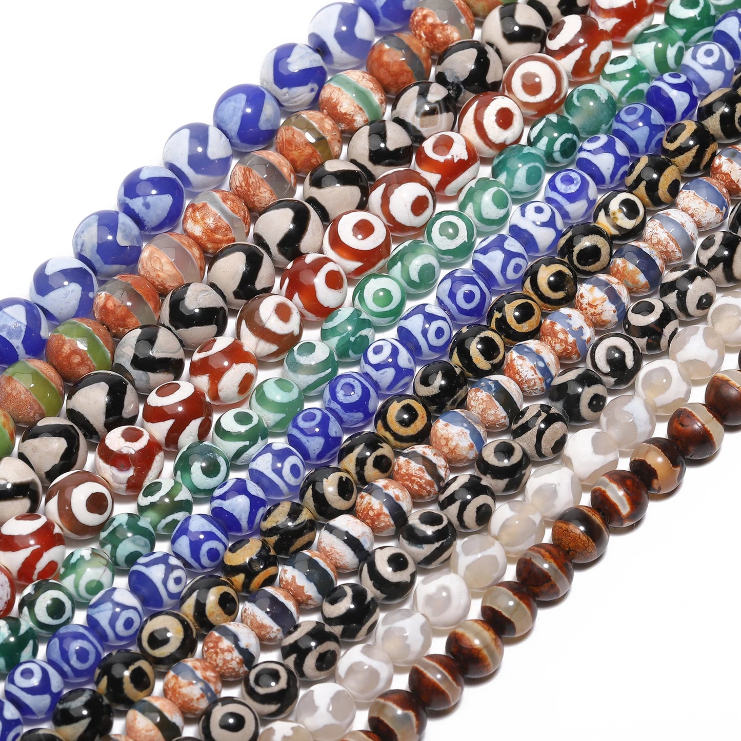 Perles rondes en agate Dzi naturelle, prière tibétaine, prairie mystique, perles pour bijoux, bricolage exécutif, accessoires de bracelet vintage, 6mm, 8mm, 10mm