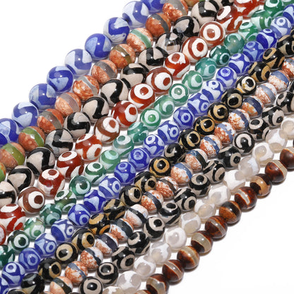 Perles rondes en agate Dzi naturelle, prière tibétaine, prairie mystique, perles pour bijoux, bricolage exécutif, accessoires de bracelet vintage, 6mm, 8mm, 10mm